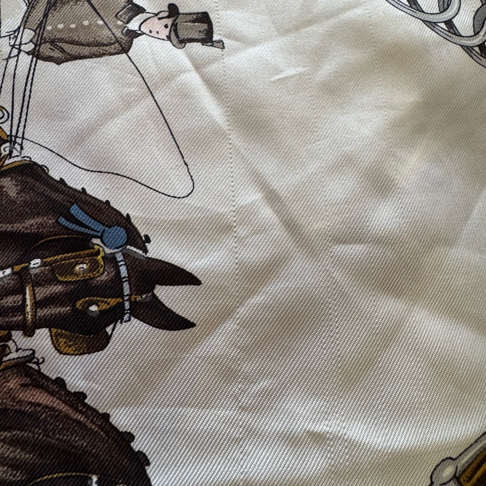 Hermès “Équipages” 100% Silk Scarf by Ledoux – Brown Carriage Equestrian‎ Print - Picture 11 of 13
